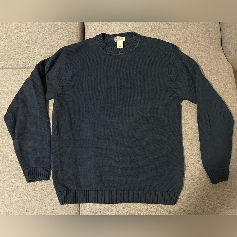 L.L.Bean Men's 100% Cotton Navy Blue Knit Sweater Medium Tall